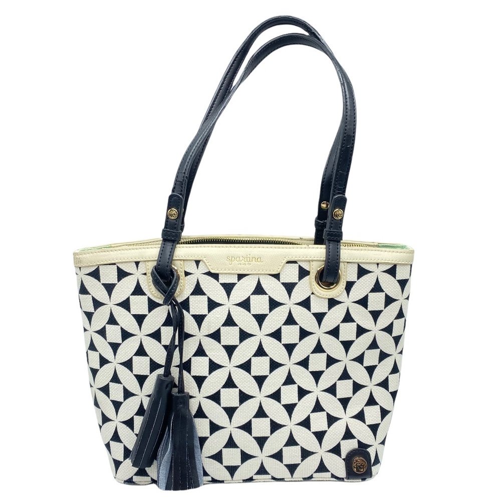 Spartina 449 Leather Fabric Navy Cream Shoulder Bag